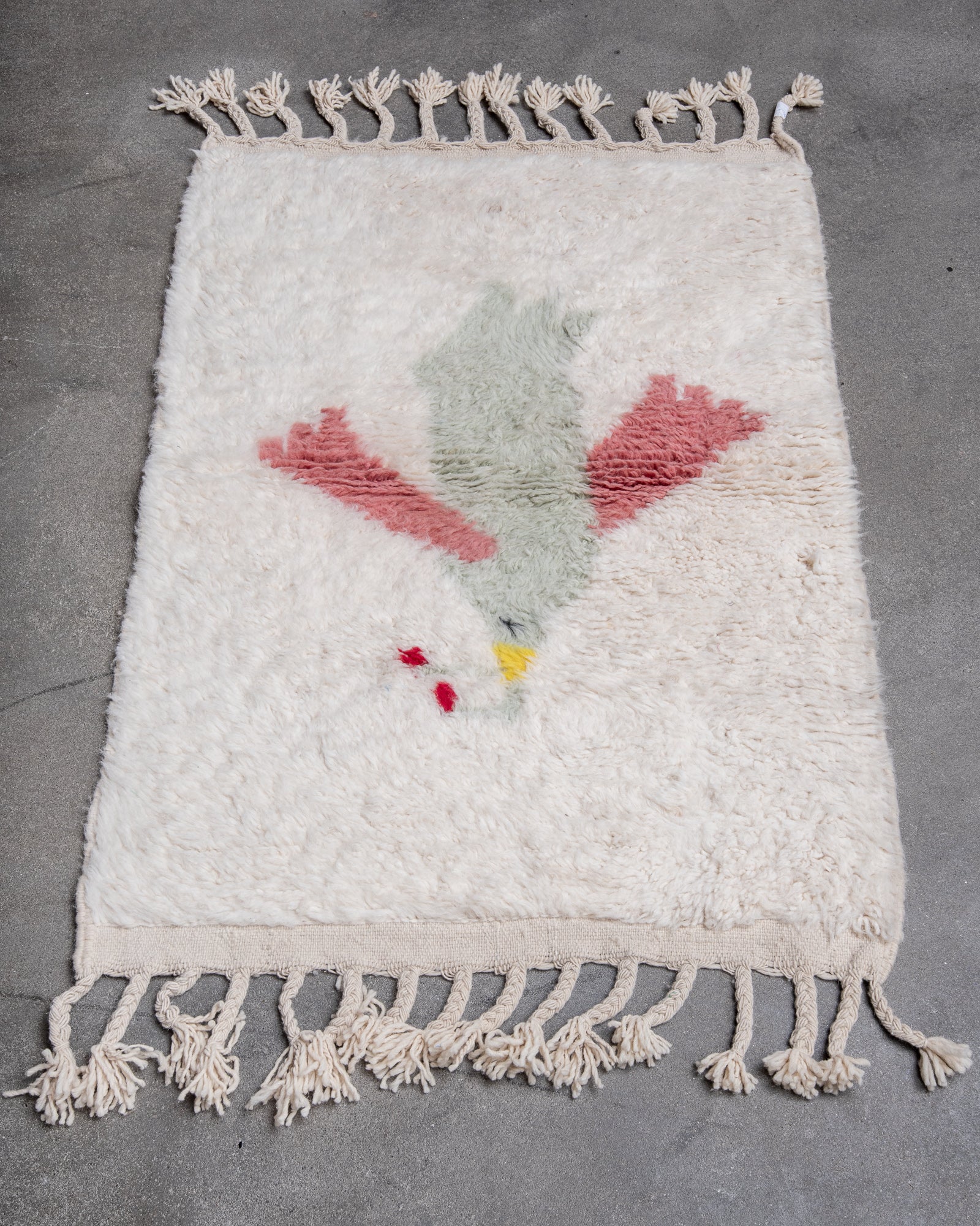 Modern, designer, handcrafted Berber rug from Morocco. Beniourain carpet with beautiful colours and patterns and fluffy wool texture.
